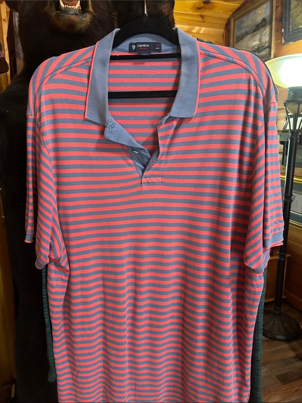Daniel Cremieux Coral and Gray Striped Short-Sleeve Polo